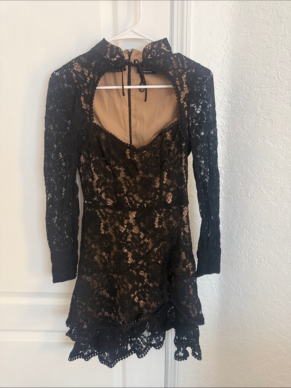 Vici Black Lace Long Sleeve Mini Dress with Nude Lining